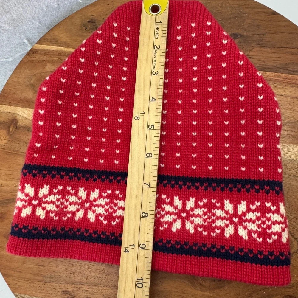 VTG CB Red 100% Wool Knit Hat Snowflake Heart Nordic Winter Toque Beanie